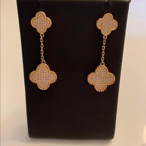 Yellow gold plated pave long earrings